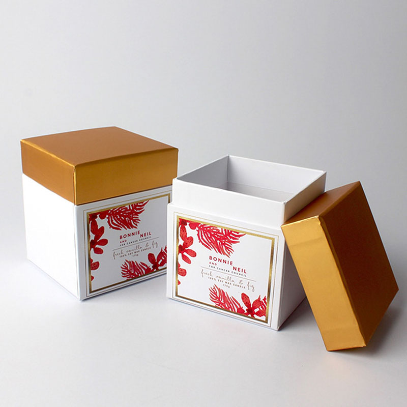 Custom Square Cardboard Box with Gold Color Lid