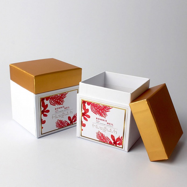 Custom Square Cardboard Box with Gold Color Lid