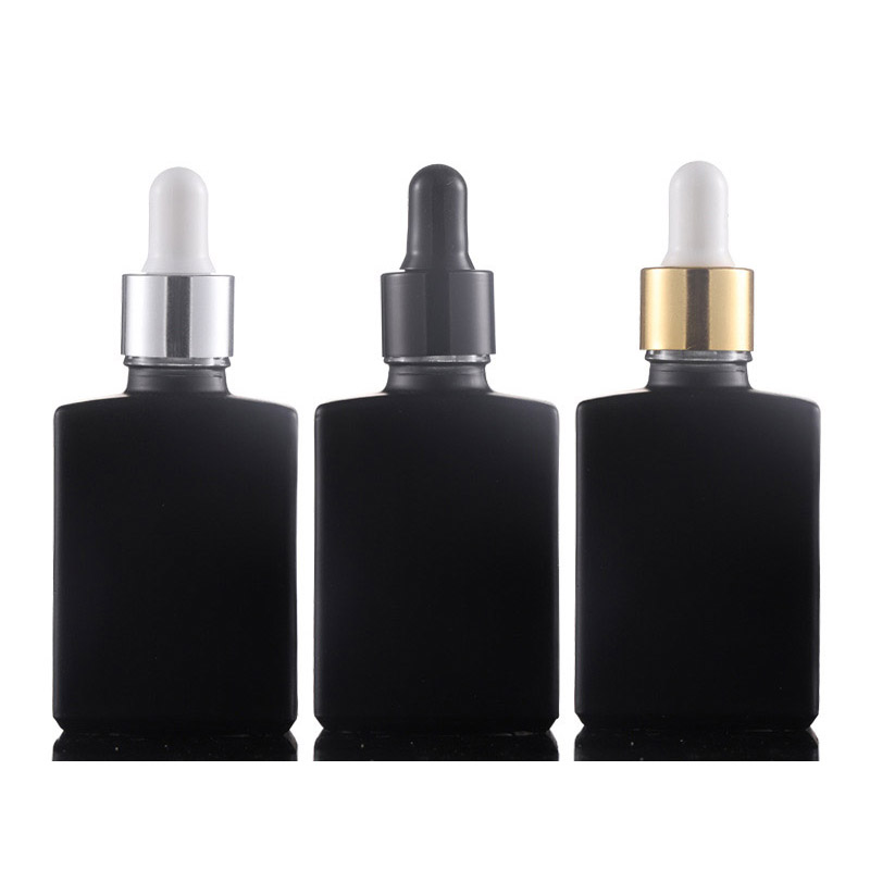 30ML Black Square Glass Tincture Dropper Bottles with Bamboo Lid 1 OZ