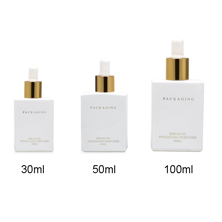 30ML Square White Glass Dropper Bottles with Bamboo Lid Wholesale 1 OZ