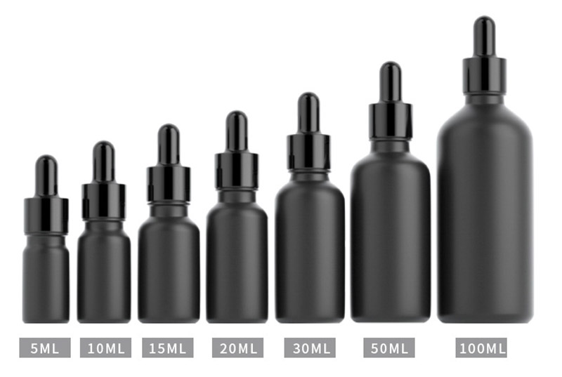 Matte Black Round Glass Dropper Bottles 5ML 10ML 15ML 20ML 30ML 50ML 100ML