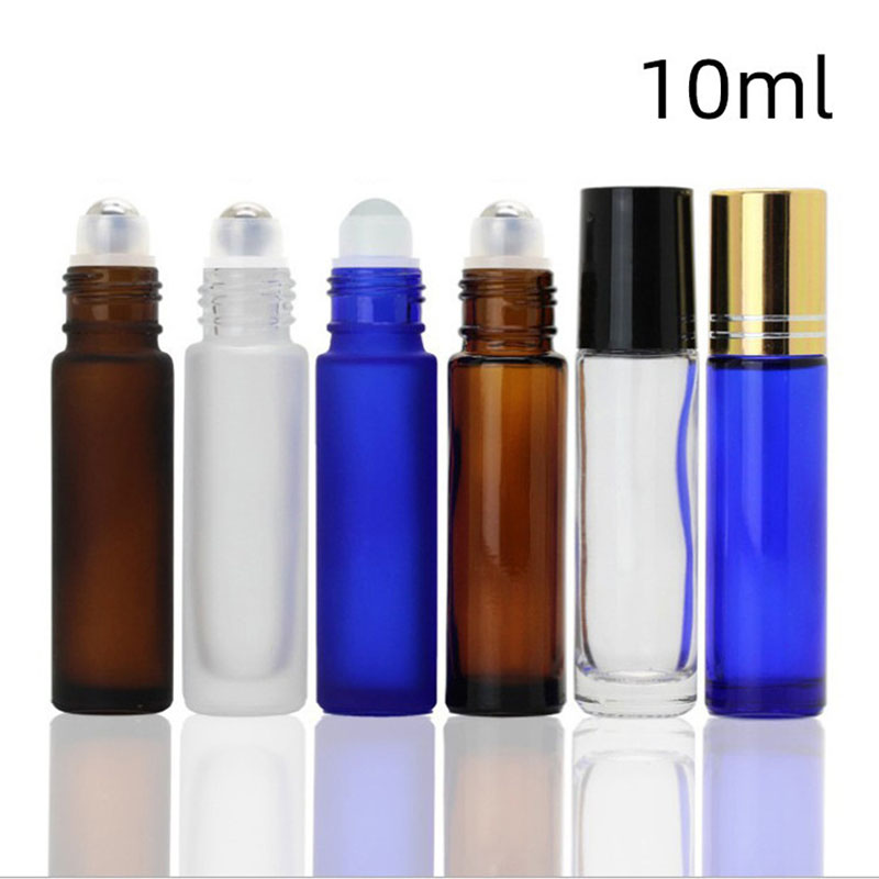 Wholesale Glass Roll On Roller Ball Bottles for Essential Oils Amber Matte Black Clear Frosted Deep Cobalt Blue 10ml
