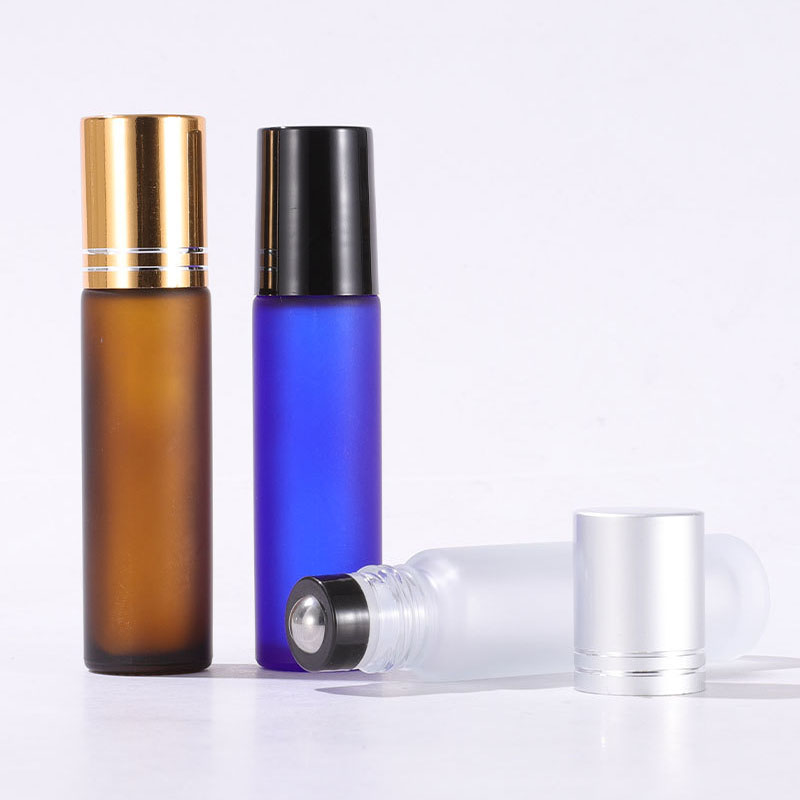 Wholesale Glass Roll On Roller Ball Bottles for Essential Oils Amber Matte Black Clear Frosted Deep Cobalt Blue 10ml