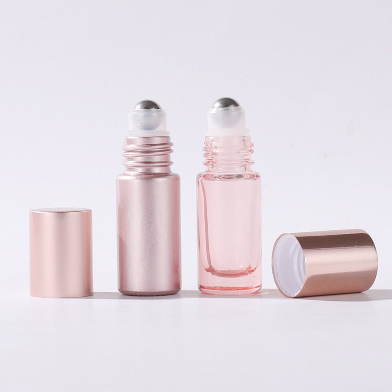 Wholesale Glass Essential Oil Roller Bottles with Rose Quartz Crystal Infused Gemstone Metal Stainless Steel Balls