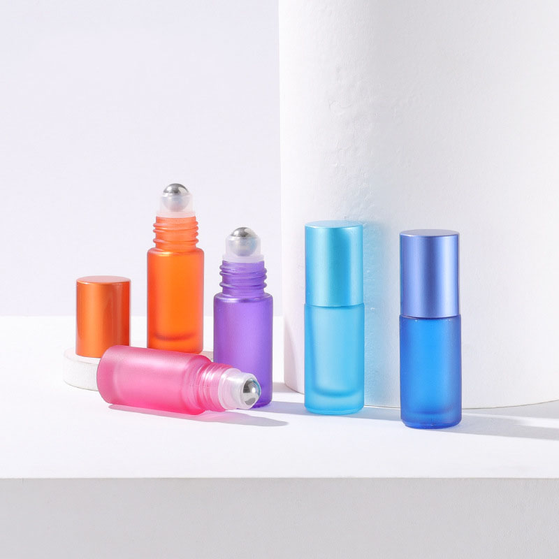 5ML Frosted Colored Glass Roller Bottles Purple Green Blue Orange Red Yellow Pink Black 