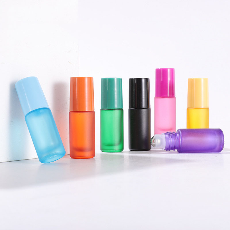 5ML Frosted Colored Glass Roller Bottles Purple Green Blue Orange Red Yellow Pink Black 