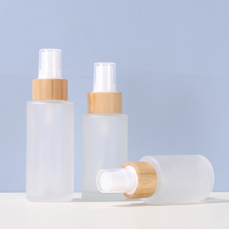 Bamboo Glass Spray Bottle with Flat Neck Wood Lid