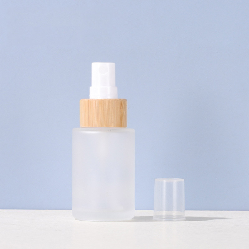 Bamboo Glass Spray Bottle with Flat Neck Wood Lid