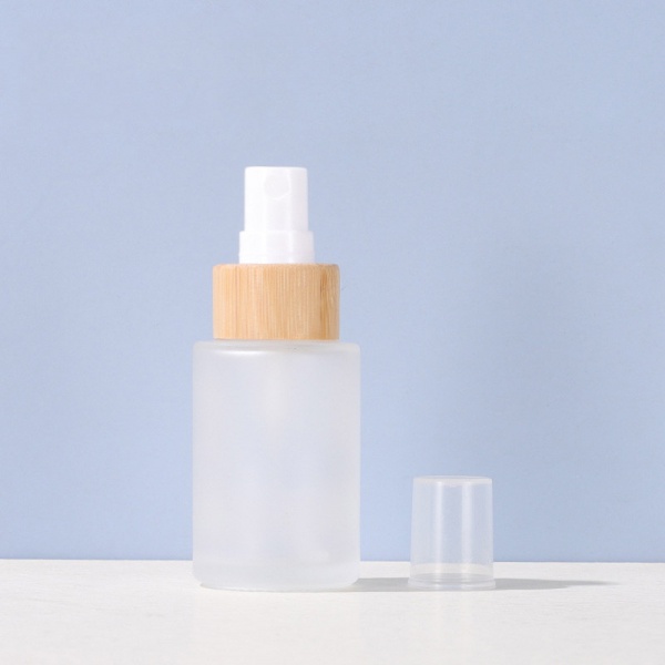 Bamboo Glass Spray Bottle with Flat Neck Wood Lid