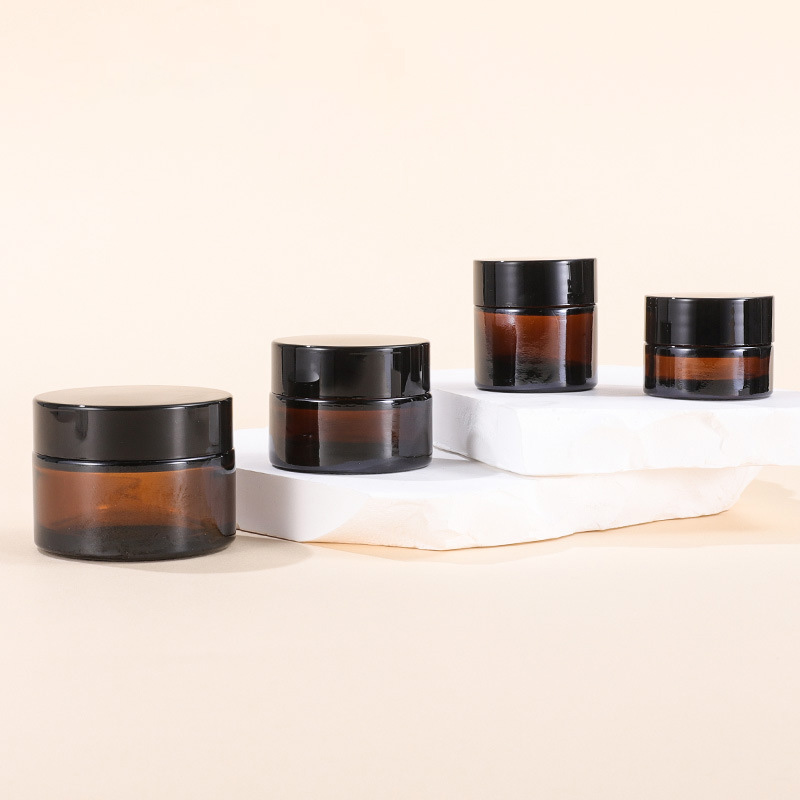 Wholesale Colored Glass Cosmetic Cream Container Jars with Lids Amber Brown Green Clear Transparent Frosted Dark Black Pink Cobalt Blue White