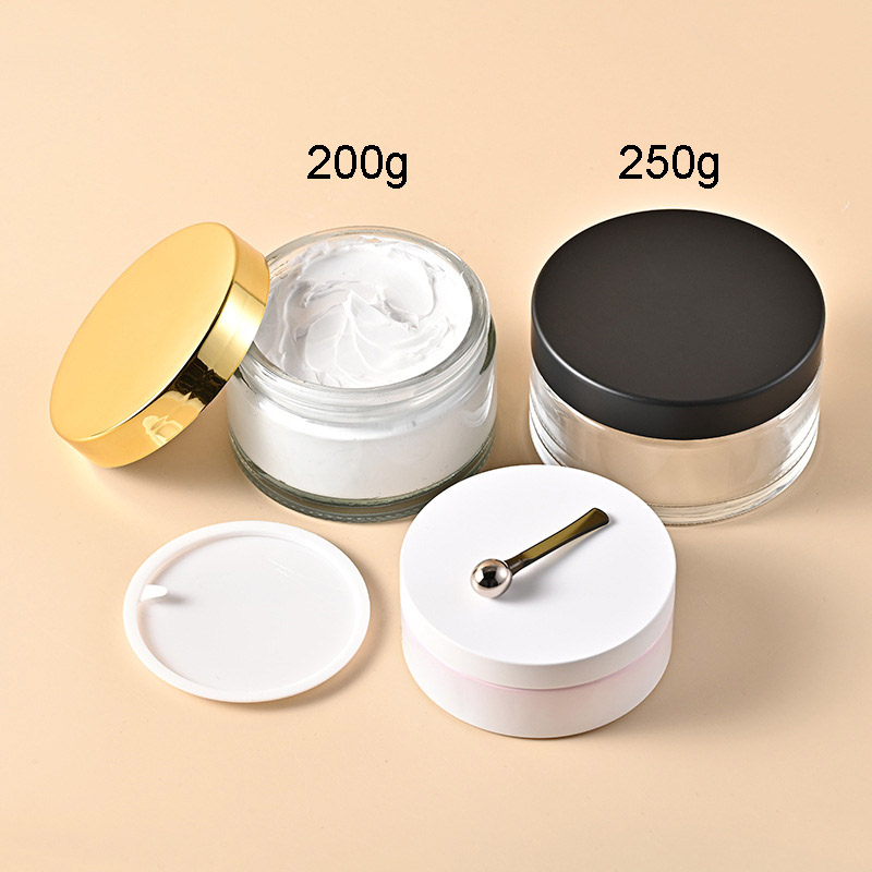 Empty Large Clear Glass Jars with Gold Lids Wholesale for Cosmetic Facial Mask Containers 100g 200g 250g