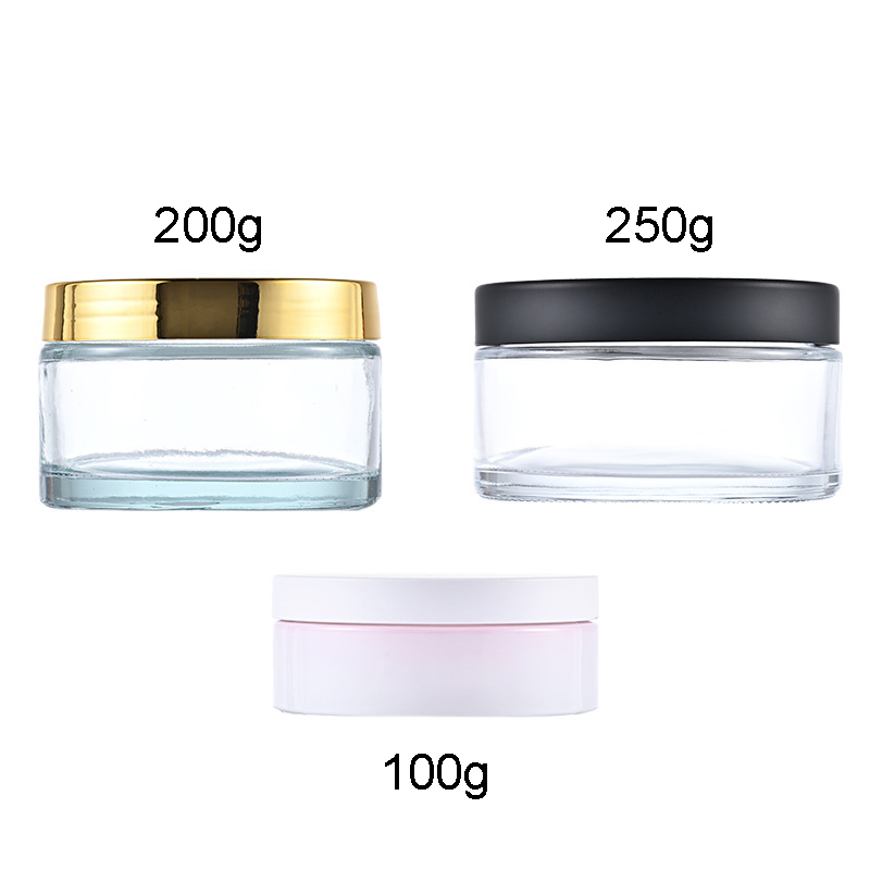 Empty Large Clear Glass Jars with Gold Lids Wholesale for Cosmetic Facial Mask Containers 100g 200g 250g