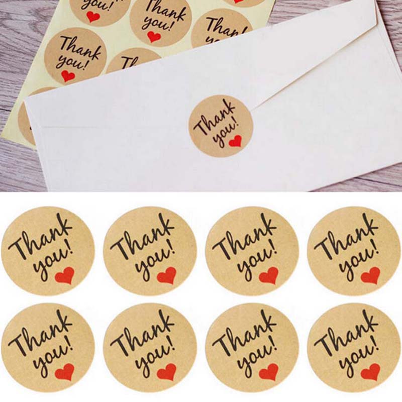 Custom Printing Kraft Paper Label Sticker with Thank You Text for Business Orders