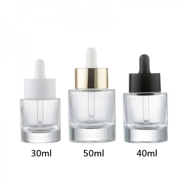 Short Round Transparent Glass Essential Oil Bottles with Dropper Cap Wholesale 30ML 40ML 50ML