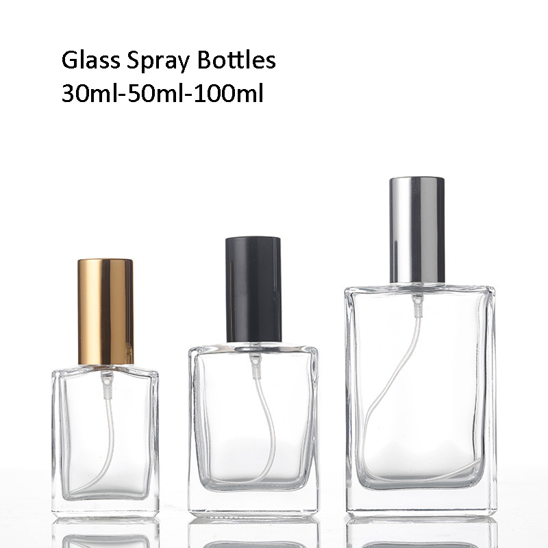 Empty Cosmetic Glass Continuous Fine Mist Spray Perfume Bottles Refillable Reusable Recycled for Travel Hair Face Square Small Gold