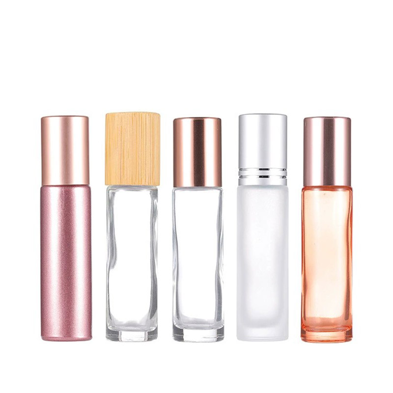 Wholesale Glass Essential Oil Roller Bottles with Rose Quartz Crystal Infused Gemstone Metal Stainless Steel Balls