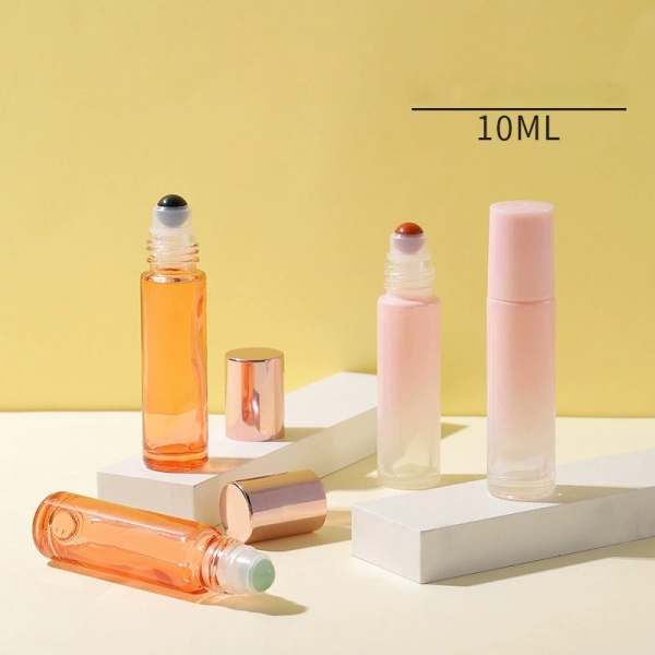 Wholesale Glass Essential Oil Roller Bottles with Rose Quartz Crystal Infused Gemstone Metal Stainless Steel Balls