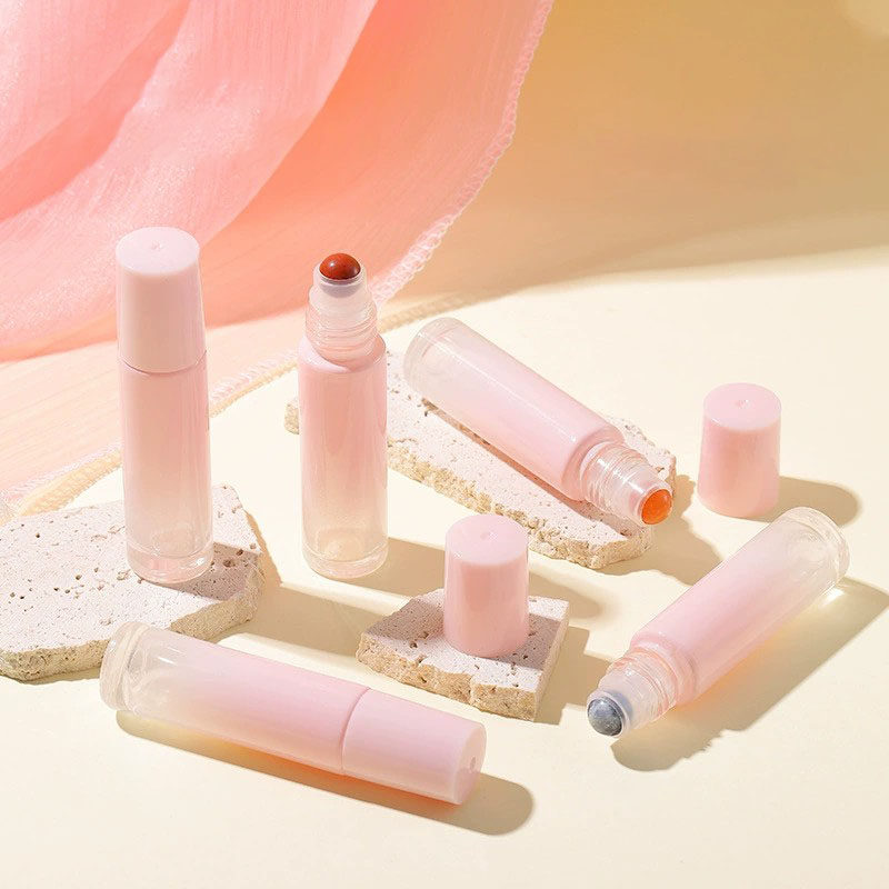 Wholesale Glass Essential Oil Roller Bottles with Rose Quartz Crystal Infused Gemstone Metal Stainless Steel Balls