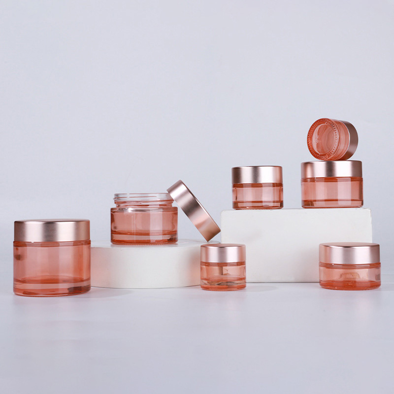 Wholesale Colored Glass Cosmetic Cream Container Jars with Lids Amber Brown Green Clear Transparent Frosted Dark Black Pink Cobalt Blue White