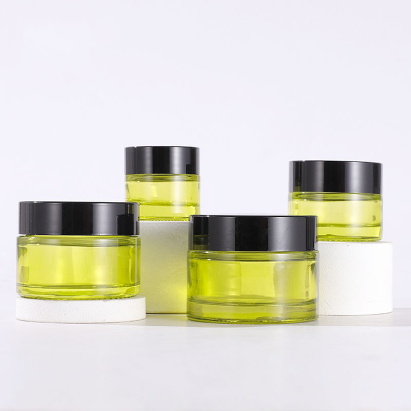 Wholesale Colored Glass Cosmetic Cream Container Jars with Lids Amber Brown Green Clear Transparent Frosted Dark Black Pink Cobalt Blue White