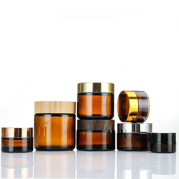 Glass Cosmetic Skincare Container Jars with Screw Top Bamboo Wooden Gold Silver Lid Cover for Lip Balm Lotion Face Cream Ointment Makeup Beauty Storage Wholesale
