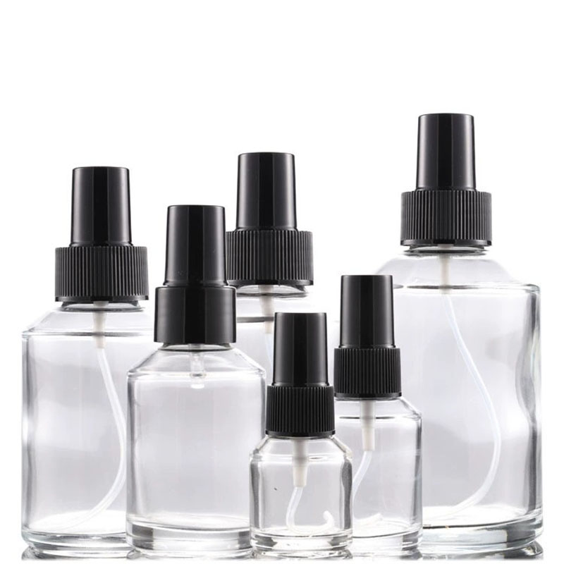 Sloping Shoulder Glass Spray Bottles Green Clear 15ML 30ML 60ML 100ML 125ML 200ML