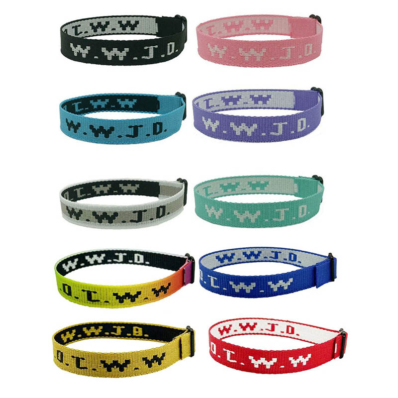Custom Bulk WWJD Bands HWLF Bracelet Woven Adjustable Wristband for Christian Women Men Pink Rainbow White Black Blue Green Cheap