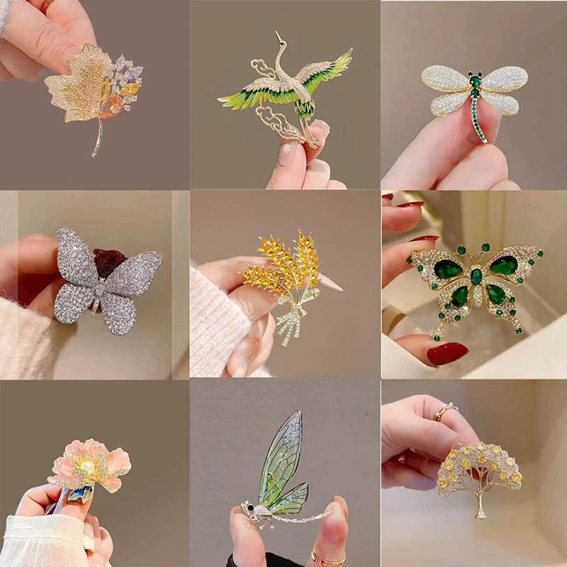 Custom Vintage Metal Flower Brooch Lapel Pins for Men and Women Butterfly Button Zinc Alloy Stainless Steel Poppy Gold
