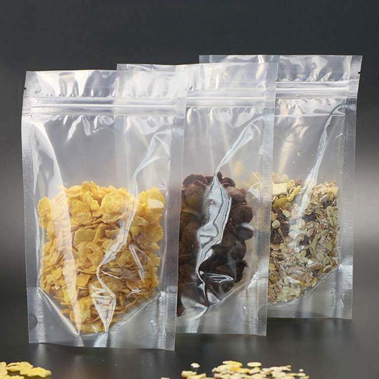 Transparent Plastic Stand Up Barrier Pouches with Zipper for Cookie Sweet Food Bath Salts Snack Packaging Plain Frosted Standing