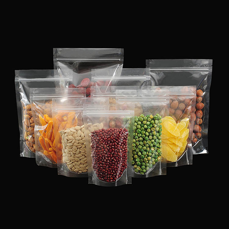 Transparent Plastic Stand Up Barrier Pouches with Zipper for Cookie Sweet Food Bath Salts Snack Packaging Plain Frosted Standing