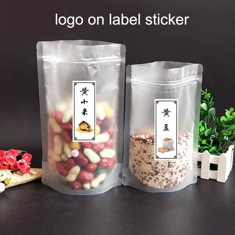 Transparent Plastic Stand Up Barrier Pouches with Zipper for Cookie Sweet Food Bath Salts Snack Packaging Plain Frosted Standing