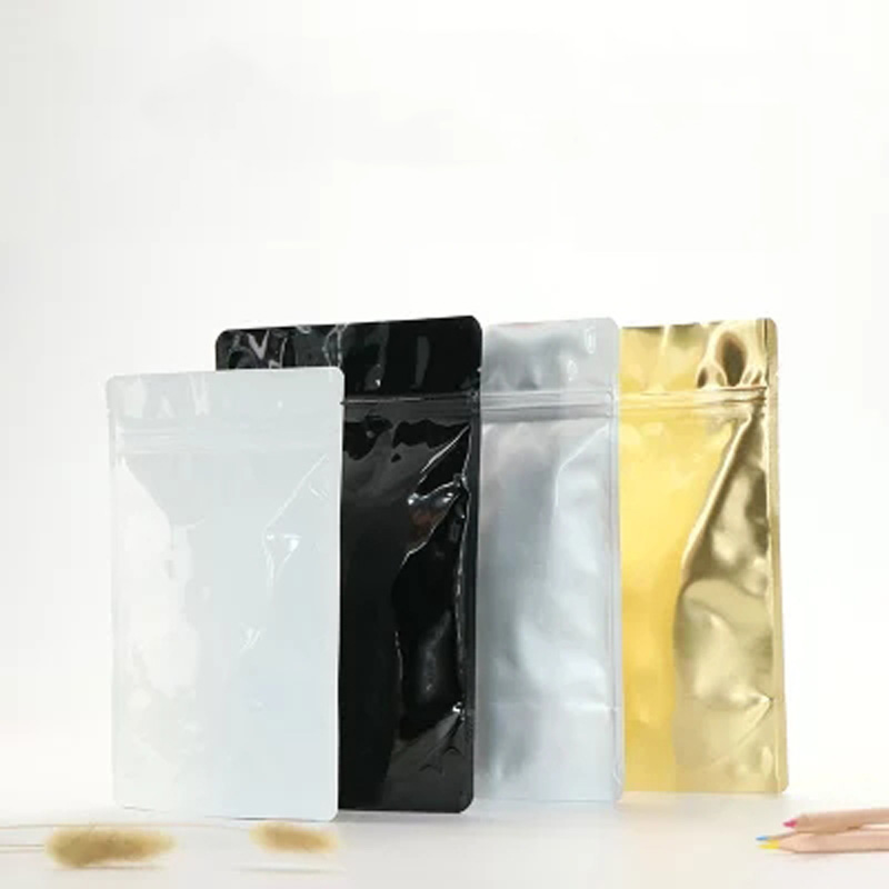 Coloured Stand Up Standing Mylar Barrier Foil Pouches Bags Holographic Matte Glossy White Black Pink Silver Gold Green