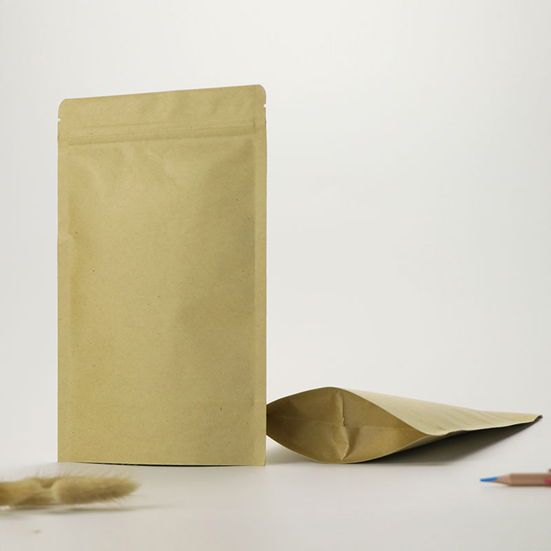 Kraft Brown Paper Stand Up Barrier Zip Lock Bags Standing Zipper Pouches with Aluminum Foil Inside