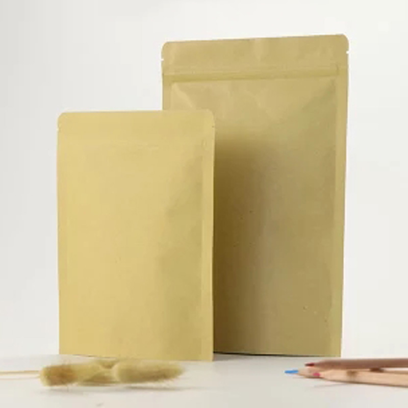 Kraft Brown Paper Stand Up Barrier Zip Lock Bags Standing Zipper Pouches with Aluminum Foil Inside