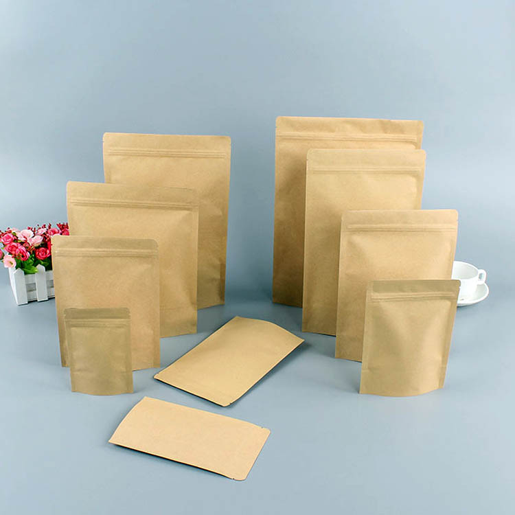 Kraft Brown Paper Stand Up Barrier Zip Lock Bags Standing Zipper Pouches with Aluminum Foil Inside