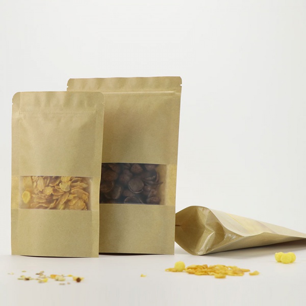 Custom Printed Resealable Kraft Paper Stand Up Ziplock Pouches Bags with Window Packaging Wholesale