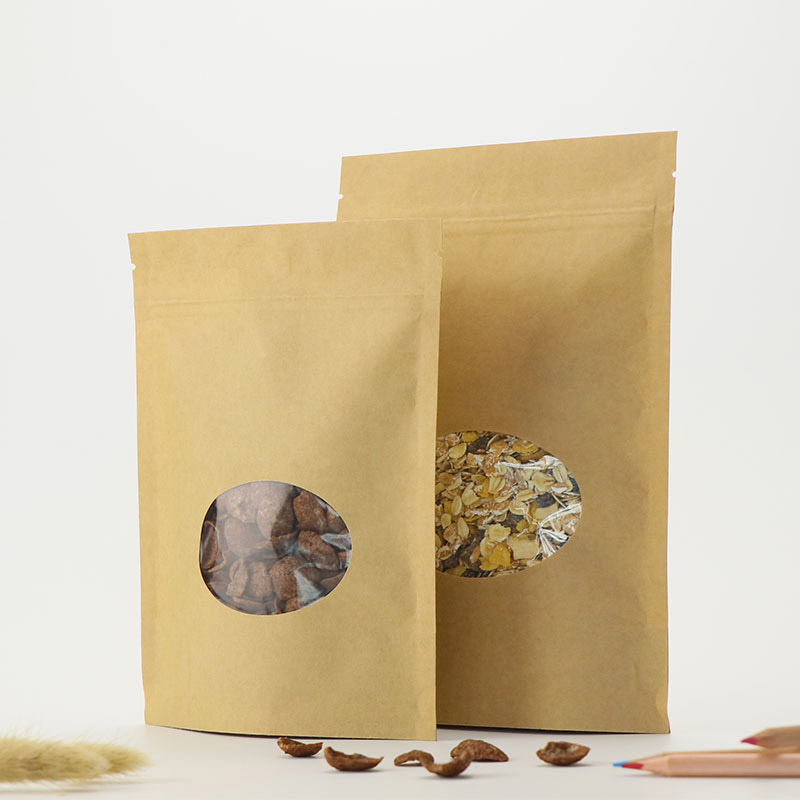 Custom Printed Resealable Kraft Paper Stand Up Ziplock Pouches Bags with Window Packaging Wholesale