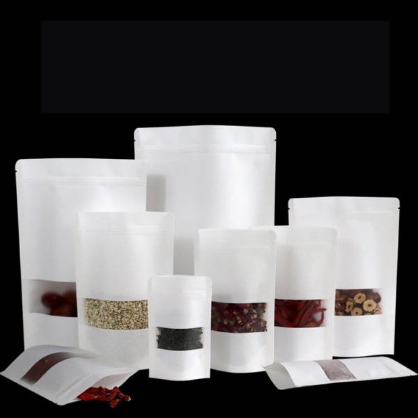 Stand Up White Kraft Paper Standup Pouch With Window Standing