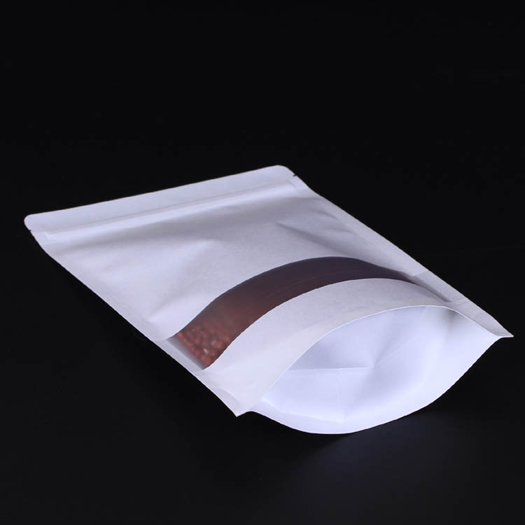 Stand Up White Kraft Paper Standup Pouch With Window Standing