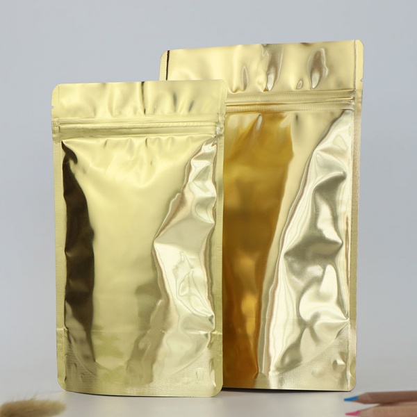 Glossy Gold Stand Up Foil Lined Pouch Bags with Zipper Ziplock
