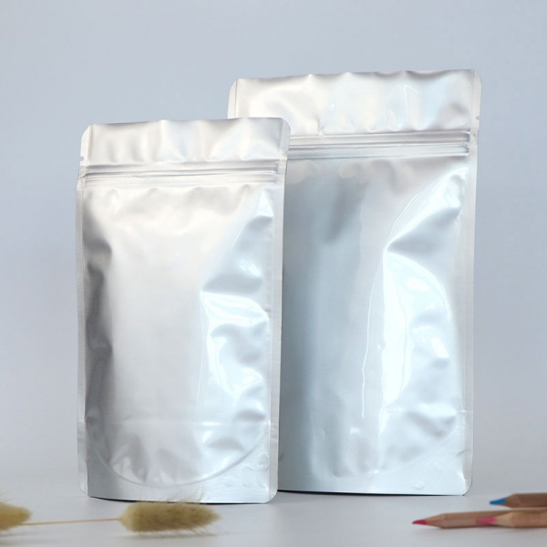 Glossy Silver Stand Up Foil Pouch Bag with Zipper Ziplock
