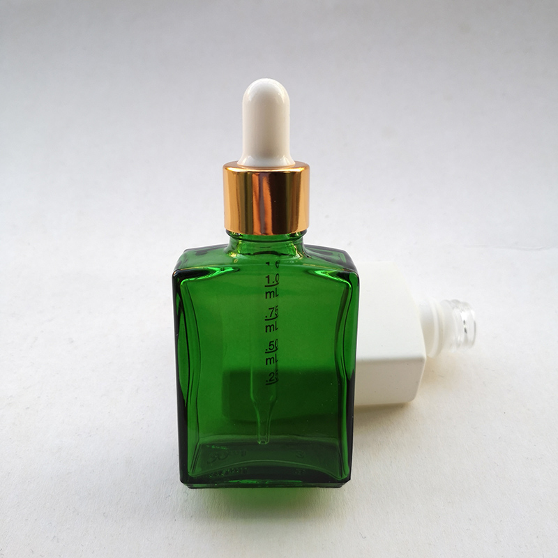 30ML Green Square Glass Dropper Bottles Wholesale 1 OZ