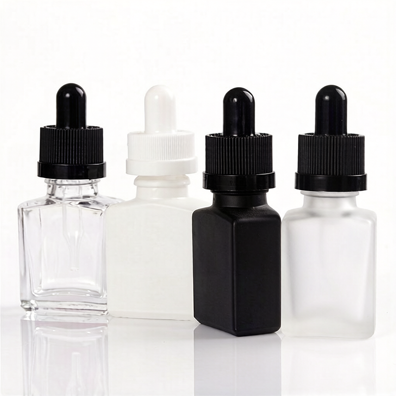 15ML Glass Square Dropper Bottles Wholesale Black White Clear Frosted
