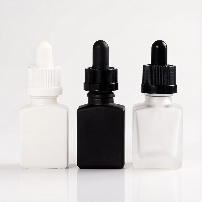 15ML Glass Square Dropper Bottles Wholesale Black White Clear Frosted