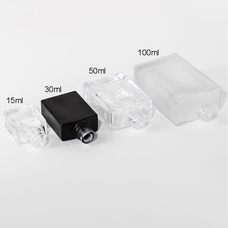 Square Glass Dropper Bottle 15ml 30ml 50ml 100ml Clear Frosted Black Wholesale