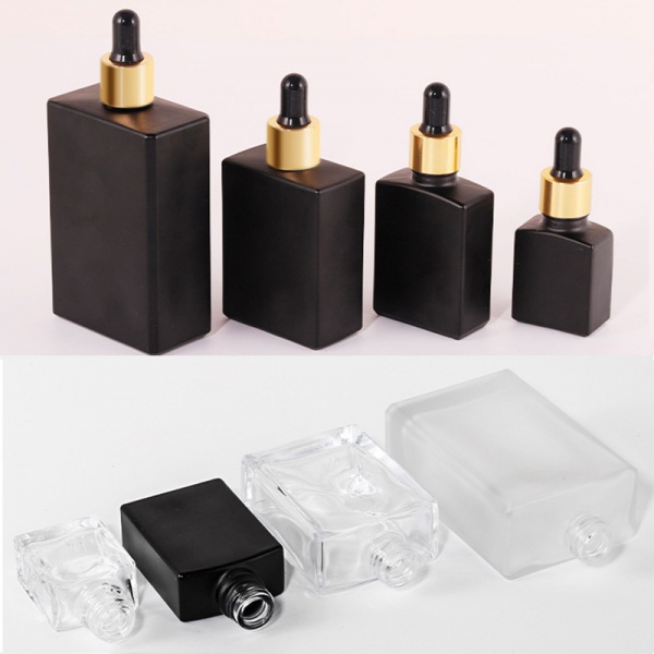 Square Glass Dropper Bottle 15ml 30ml 50ml 100ml Clear Frosted Black Wholesale