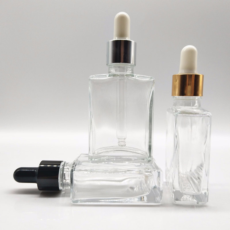 30ML Square Glass Dropper Bottles Clear Frosted Black Wholesale 1 OZ 