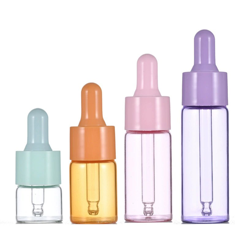 Small Glass Bottles Essential Oil Dropper Vials 5ML 10ML 15ML 20ML Red Pink Purple Green Blue Yellow Orange