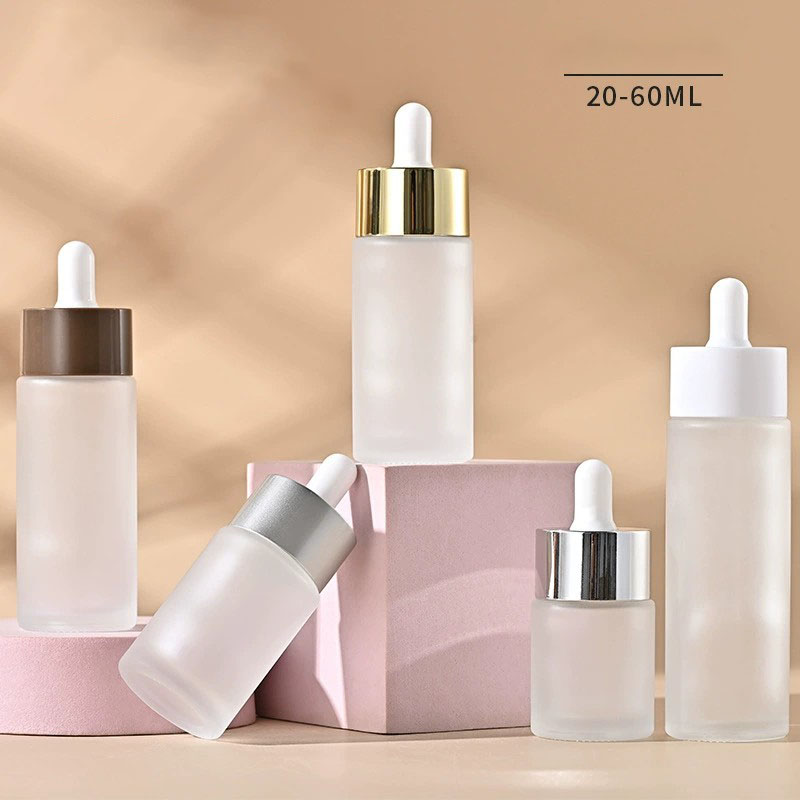 Round Glass Dropper Bottles with Large Flat Cap Clear Frosted Amber Black 20ML 30ML 40ML 50ML 60ML