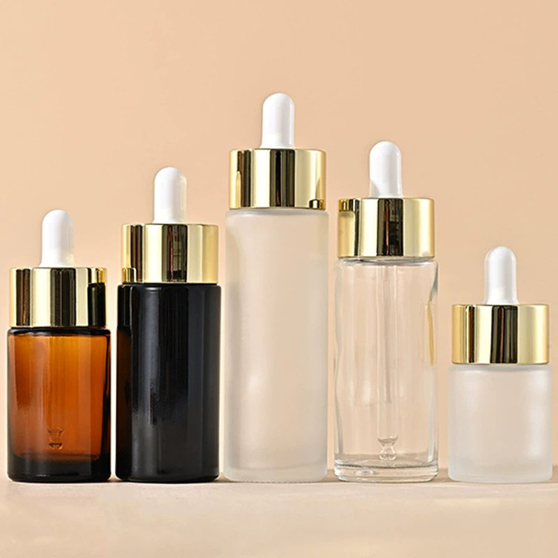 Round Glass Dropper Bottles with Large Flat Cap Clear Frosted Amber Black 20ML 30ML 40ML 50ML 60ML